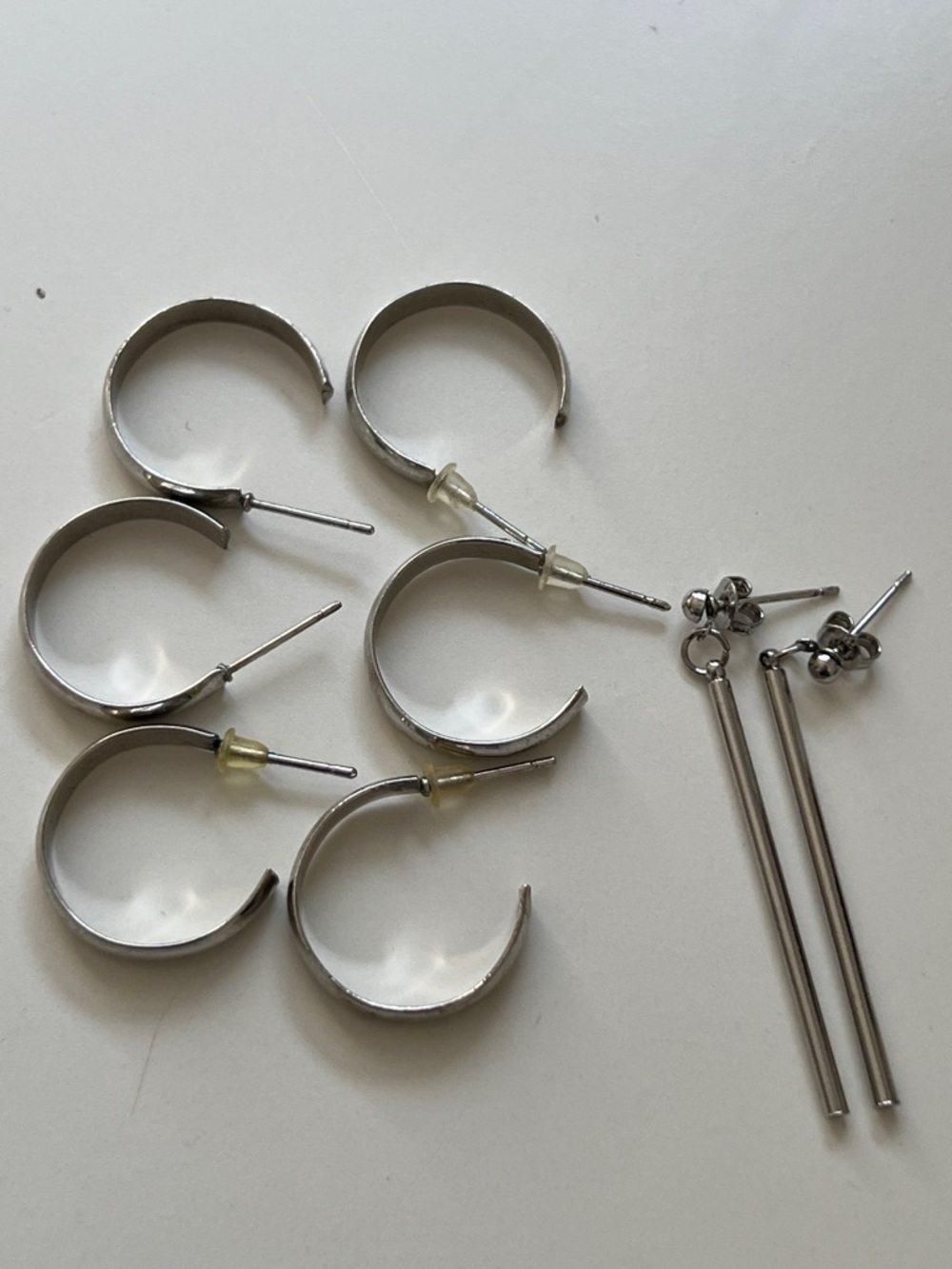 Silver Hoop and Bar Stud Earring Set - Minimalist Silver